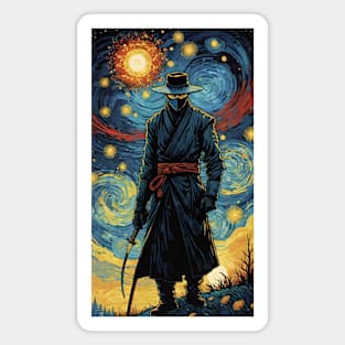 Starry Night Shadows: Van Gogh's Ninja Nightfall Magnet